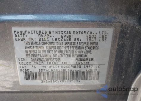 2024 Nissan Sentra Sv Xtronic Cvt z USA, uszkodzony, nr VIN 3N1AB8CVXRY337205